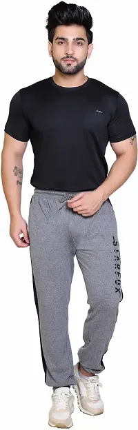 Stylish Grey Cotton Blend Regular Track Pants For Men-thumb4