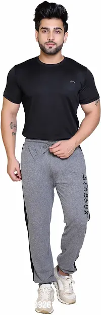 Stylish Grey Cotton Blend Regular Track Pants For Men-thumb5