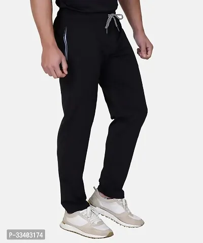 Stylish Black Cotton Blend Regular Track Pants For Men-thumb3