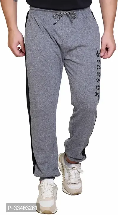 Stylish Grey Cotton Blend Regular Track Pants For Men-thumb0