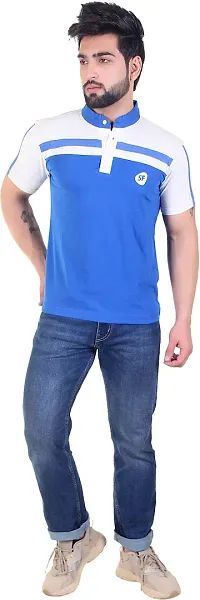 Reliable Cotton Blend Colourblocked Mandarin Tees For Men-thumb4