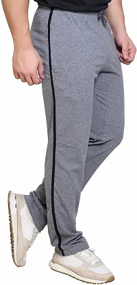 Stylish Grey Cotton Blend Regular Track Pants For Men-thumb2