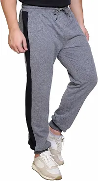 Stylish Grey Cotton Blend Regular Track Pants For Men-thumb2