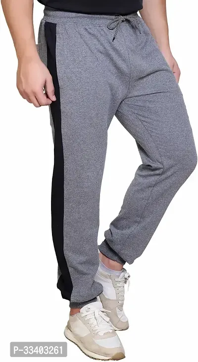 Stylish Grey Cotton Blend Regular Track Pants For Men-thumb3