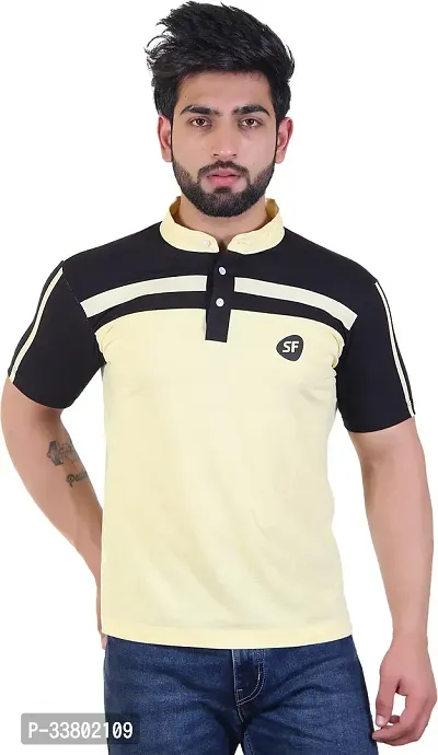 Stylish Yellow Cotton Blend Solid T-Shirt For Men-thumb0