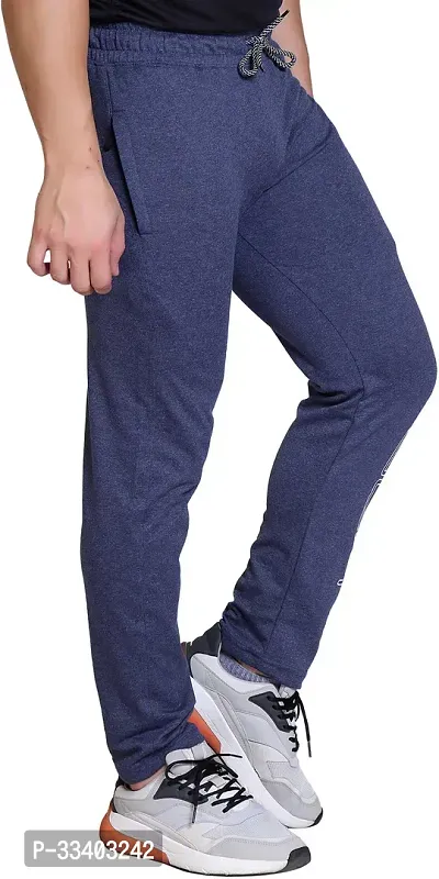 Stylish Blue Cotton Blend Regular Track Pants For Men-thumb3