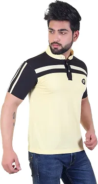 Stylish Yellow Cotton Blend Solid T-Shirt For Men-thumb2