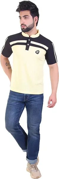 Stylish Yellow Cotton Blend Solid T-Shirt For Men-thumb4