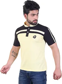 Stylish Yellow Cotton Blend Solid T-Shirt For Men-thumb3