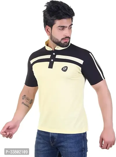 Stylish Yellow Cotton Blend Solid T-Shirt For Men-thumb4