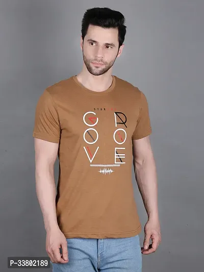 Stylish Brown Cotton Blend Printed T-Shirt For Men-thumb0