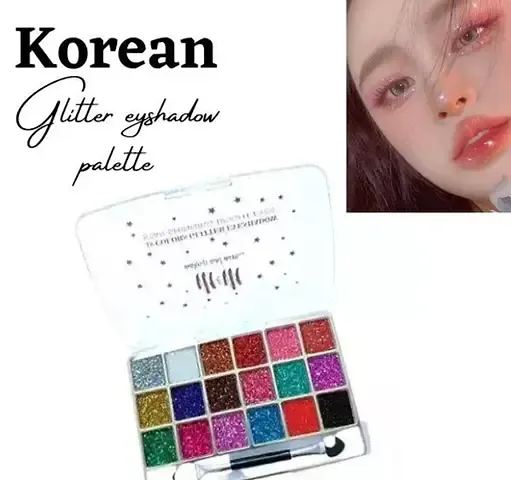 Korean Makeup Palette Korean 18Colors Glitter Eyeshadow Palette Sparkle Glitter Shimmer Eye Shadow Highly Pigmented Long Lasting Makeup Palette Pack Of 1