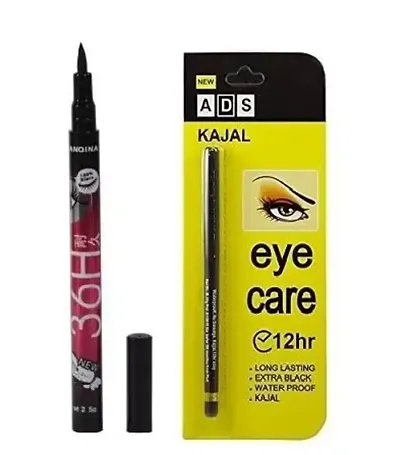 Ads Eyecare Black Waterproof Pencil Kajal With Yanqina 36H Black Sketch Eyeliner