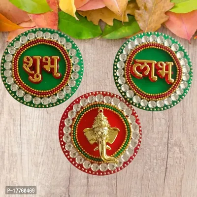 P.A.Decorative Shubh-Labh-Ganesha Main Entrance Hanging Acrylic Stickers for Main Door/Wall Decoration[3piece],Golden