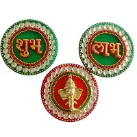 P.A.Decorative Shubh-Labh-Ganesha Main Entrance Hanging Acrylic Stickers for Main Door/Wall Decoration[3piece],Golden-thumb2