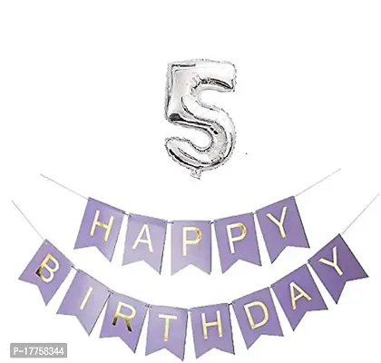 Happy Birthday Banner with Number Foil Balloon (No. 5 Combo)