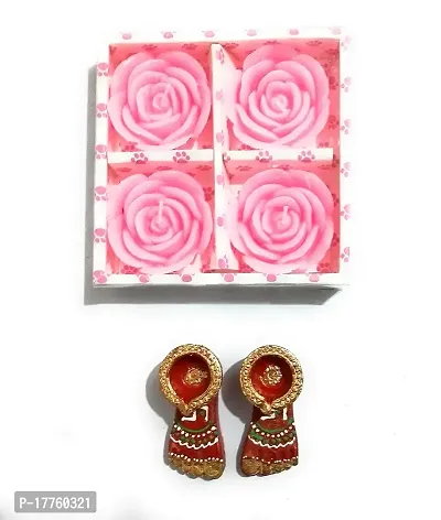 MATA Rani Charan(Feet) for Navratri Diwali Puja Pink Wax Candles Floating Tea Light Candles for Diwali Decoration Items and Christmas Festivals Candles with Diwali Gift-thumb0