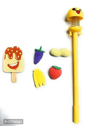 Fruit  Ice Style Eraser And Smiley Pen Stationery Combo for Kids School Boys Girls Pack 1 Keychain-thumb0