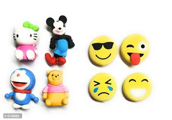 Cute 3D Smiley Faces Erasers/Assorted Style Student Stationery Ideal for Return Gift, Birthday Gift for Kids (Pack of 8 Erasers)-thumb0