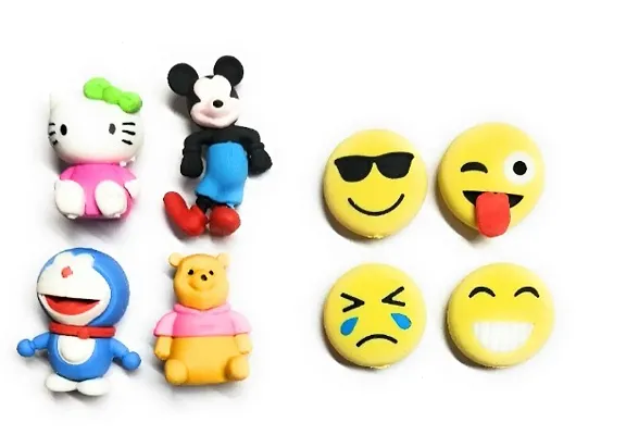 Cute 3D Smiley Faces Erasers/Assorted Style Student Stationery Ideal for Return Gift, Birthday Gift for Kids (Pack of 8 Erasers)