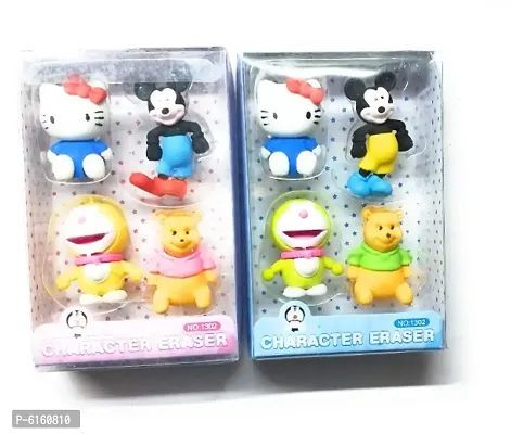 Micky Mouse Phoo Doremon 3D Kids Fancy Cartoon Eraser Set of 8