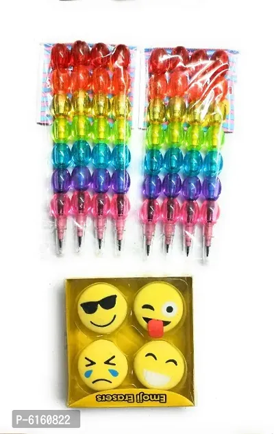 3D Smiley Faces Erasers/ ssorted Style Student Parl Pencil Set for Kids