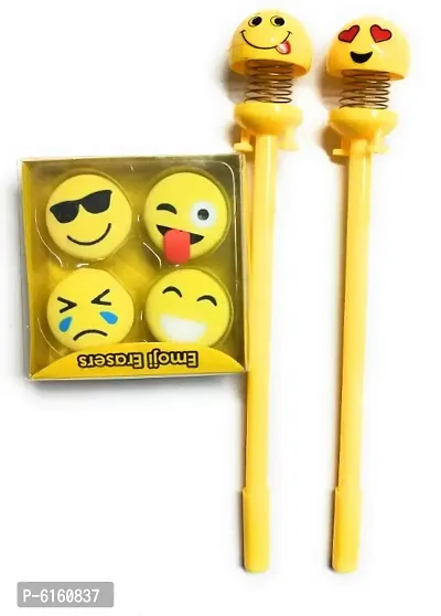 3D Smiley Faces Erasers/ ssorted Style Student Smiley Spring Pen Set for Kids-thumb0