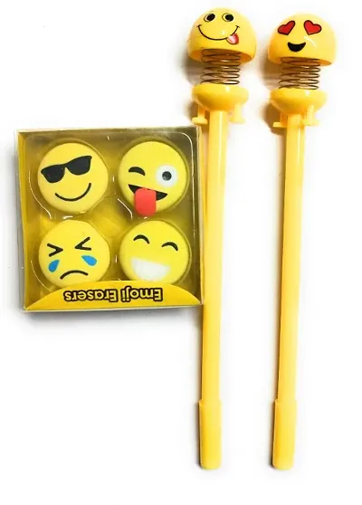 3D Smiley Faces Erasers/ ssorted Style Student Smiley Spring Pen Set for Kids