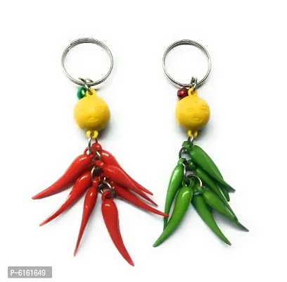 Red Green Mirchi/Chilli Keychain set of 2-thumb0