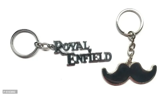 Royal Enfield Logo Metal and Black Synthetic Mooch Keychain-thumb0