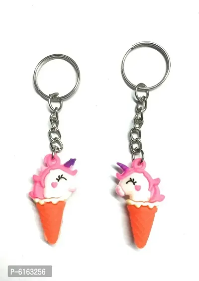 Cute Unicorn Shaped Ice Cream in Cone Silicone Keyring Keychain