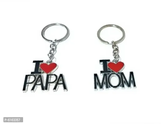 Metal  I Love Papa  and  I Love Mom  Keychain - Combo Pack