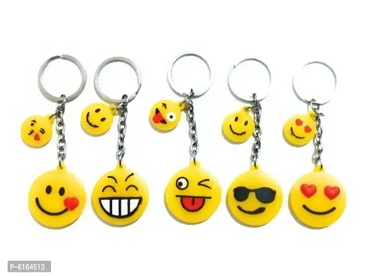 Soft Rubber Smiley Face Emoji Keychain Set of 5-thumb0