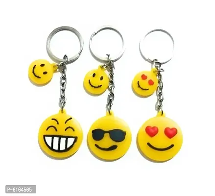 Soft Rubber Smiley Face Emoji Keychain Set of 3-thumb0