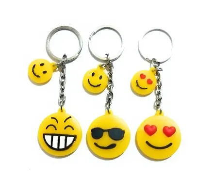 Soft Rubber Smiley Face Emoji Keychain Set of 3