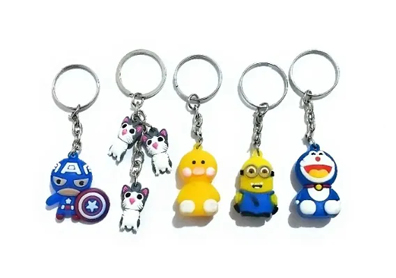 Different Cartoon In Multi color keyrings and keychains (set of 5)