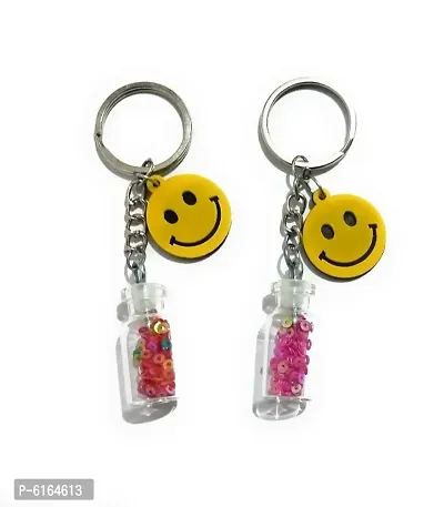Smiley Fancy Glass Bottle Keychain Set of 2
