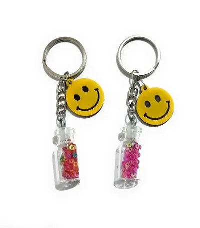 Smiley Fancy Glass Bottle Keychain Set of 2