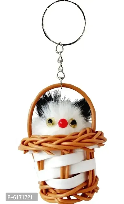 Plastic cat Basket Keychain Gift for Friend, Kids, White Cat Keyring, Return Gift Keychain, Keyring, Cat Basket Keychain for Car/Bike/Home/Office/Bag Key-thumb0