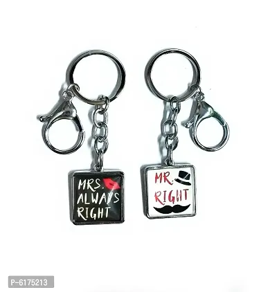 Mr. Right Mrs.Always Right Silver Metal Keychain for Car Bike Men Women Keyring-thumb0