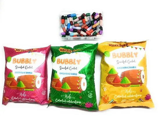 Holi Festive Combo Bubbly Natural Organic Colour (Gulal) With Water Colour Capsule