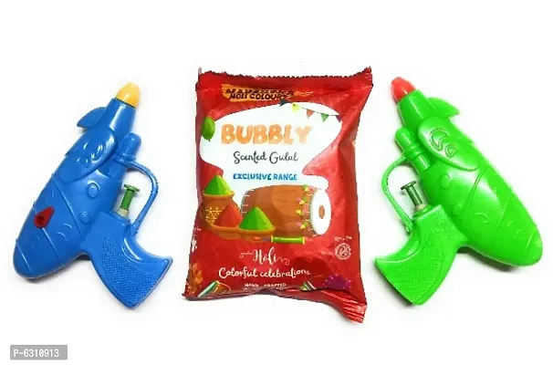 Holi Pichkari Blaster Water Gun Easy to Hold By Small Kids (set of 2) With Bubbly Natural Organic Colour (Gulal)-thumb0