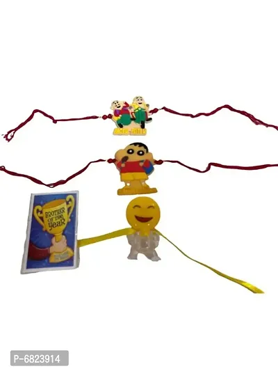 Kids Cartoon Lighting  Rubber Rakhi Combo Pack Of 3 With Free Greating Card
