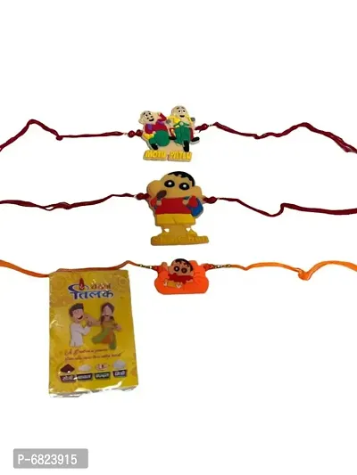 Kids Rubber Cartoon Rakhi Combo Pack Of 3 With Greating Card
