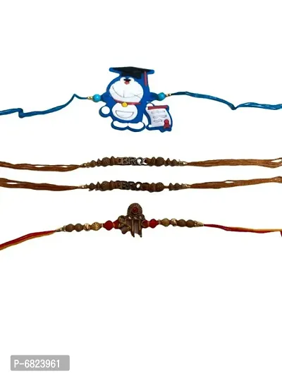Metal Wooden  Rubber Rakhi Combo For Kids And Adults Pack Of 4-thumb0