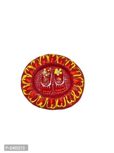 Navratri Diwali Pujan Handmade Maa Durga Maa Laxmi ji Charan Paduka Plate of Mitti/Earthern Clay/Terracotta-thumb0