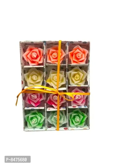 12 Pcs Multi Colour Flower Shape Floating Wax Tealight Smokeless Candles for Home Deacute;cor, Diwali Decoration-thumb0