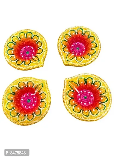 Fancy Handmade Yellow  Pink Colour Mitti Diya Pack Of 4-thumb0