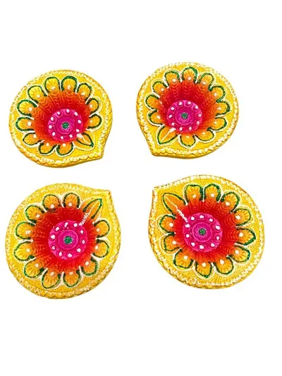 Fancy Handmade Yellow  Pink Colour Mitti Diya Pack Of 4