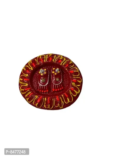 Navratri Diwali Pujan Handmade Maa Durga Maa Laxmi ji Charan Paduka Plate of Mitti/Earthern Clay